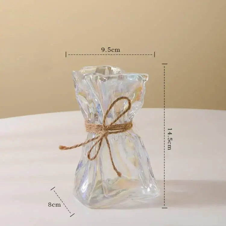 Irregular folded clear glass vase living room flower ornament