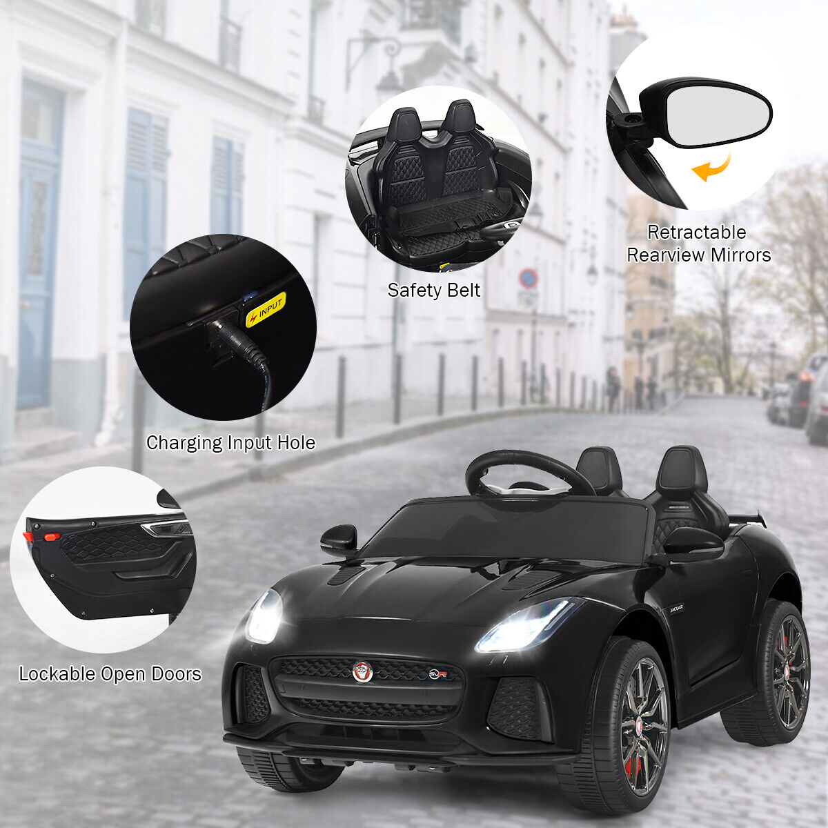 Jaguar F-Type SVR 12V Licensed Ride On Car for Kids with Music & Lights - Black