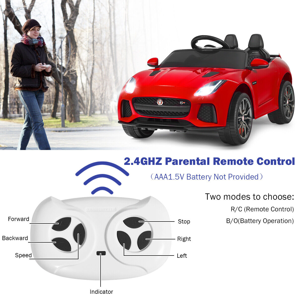 Jaguar F-Type SVR 12V Licensed Ride On Car for Kids with Music & Lights - Red