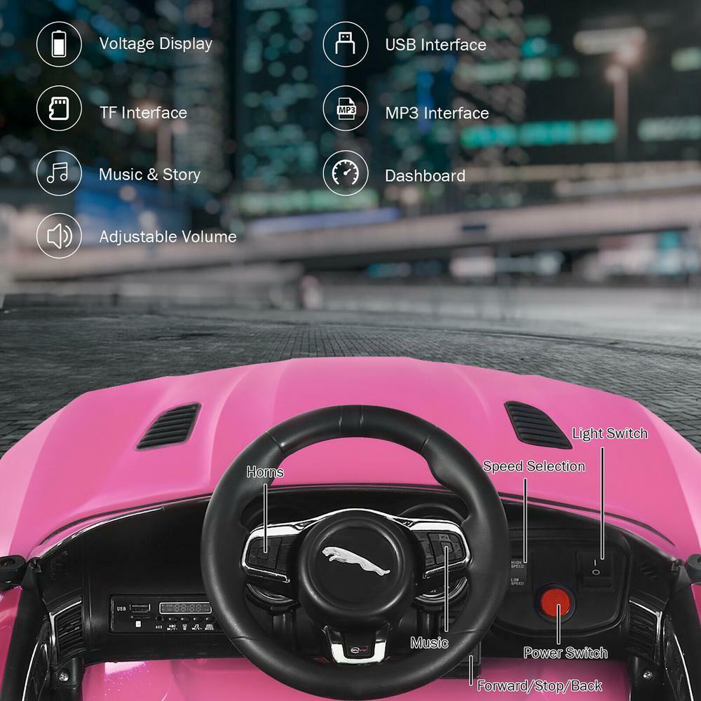 Jaguar F Type SVR 12V Ride-On Car for Kids with MP3, USB, and Pink LED Lights