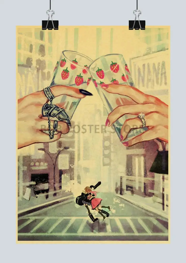 Retro anime romantic couple kraft paper poster bedroom wall art
