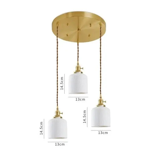 Japanese cream ribbed ceramic led pendant light dining room