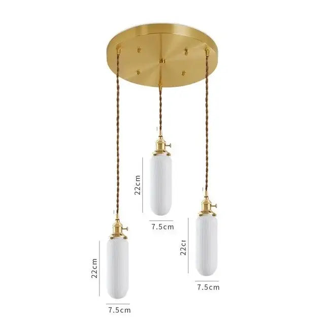 Japanese cream ribbed ceramic led pendant light dining room