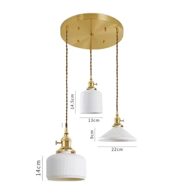 Japanese cream ribbed ceramic led pendant light dining room