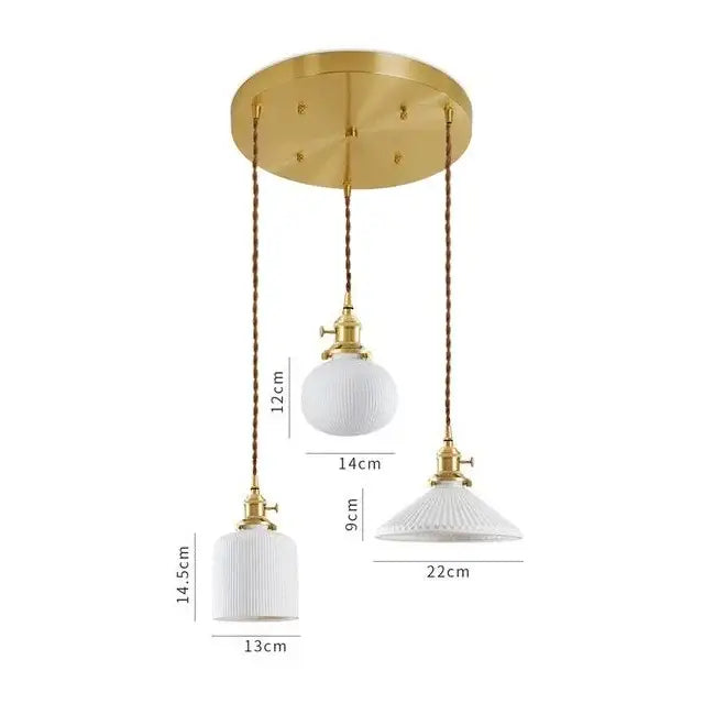 Japanese cream ribbed ceramic led pendant light dining room