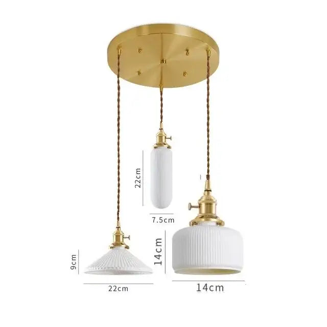 Japanese cream ribbed ceramic led pendant light dining room