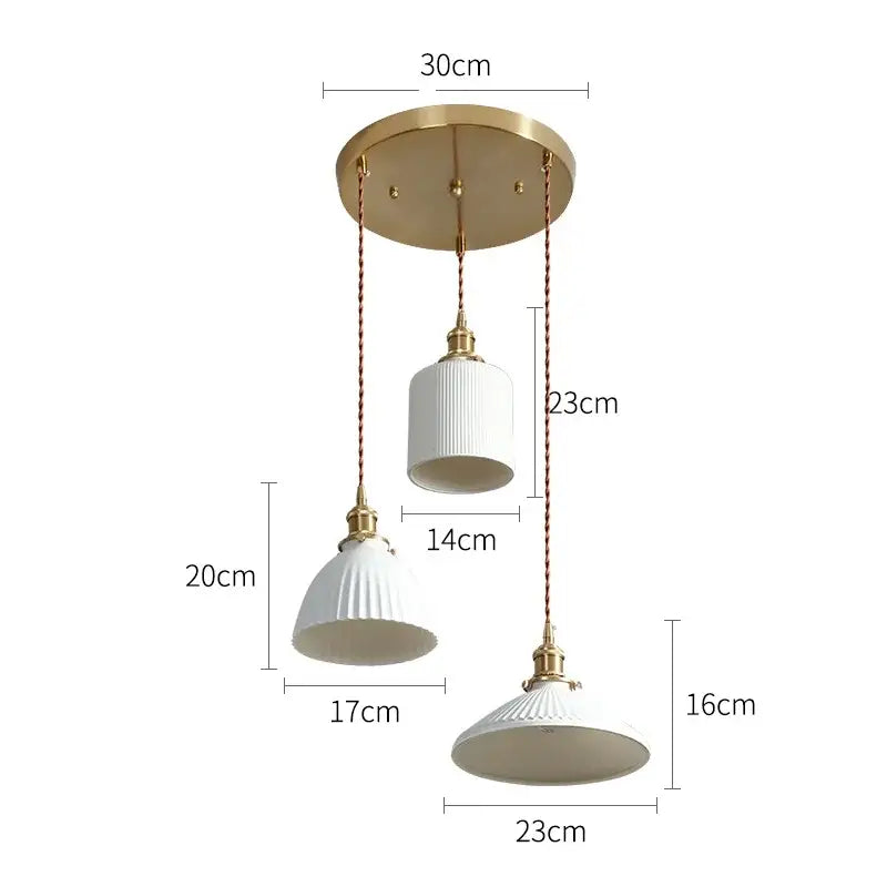 Japanese cream ribbed ceramic led pendant light dining room