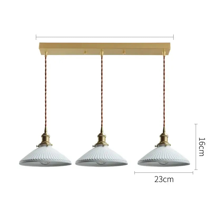 Japanese cream ribbed ceramic led pendant light dining room