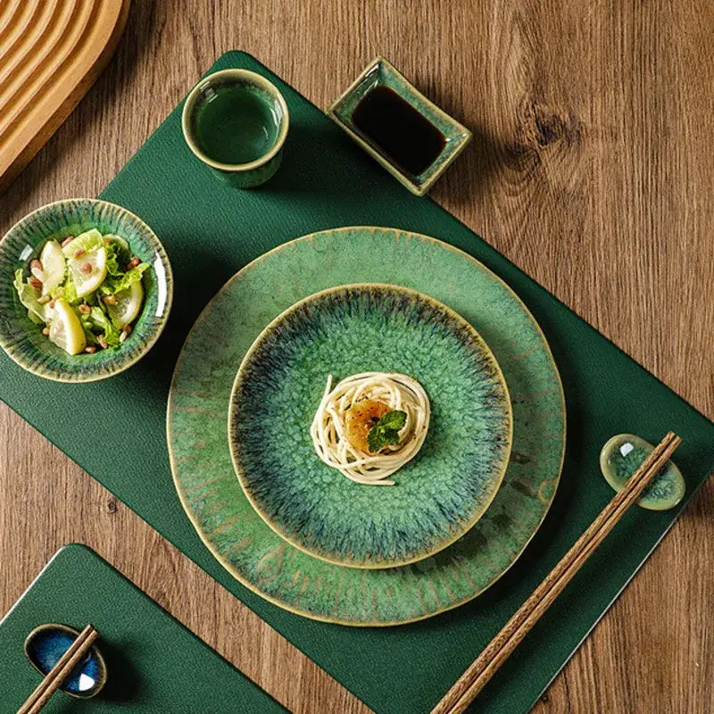 Japanese green textured ceramic dinnerware set dining room bowl