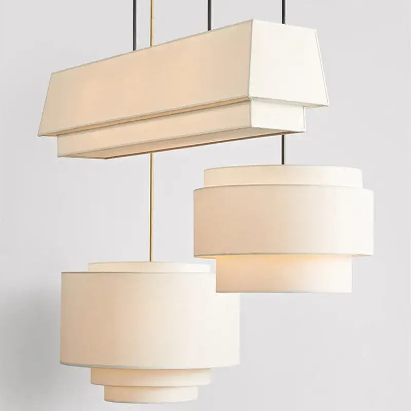 Japanese minimalist cream tiered pendant lamp kitchen fabric light