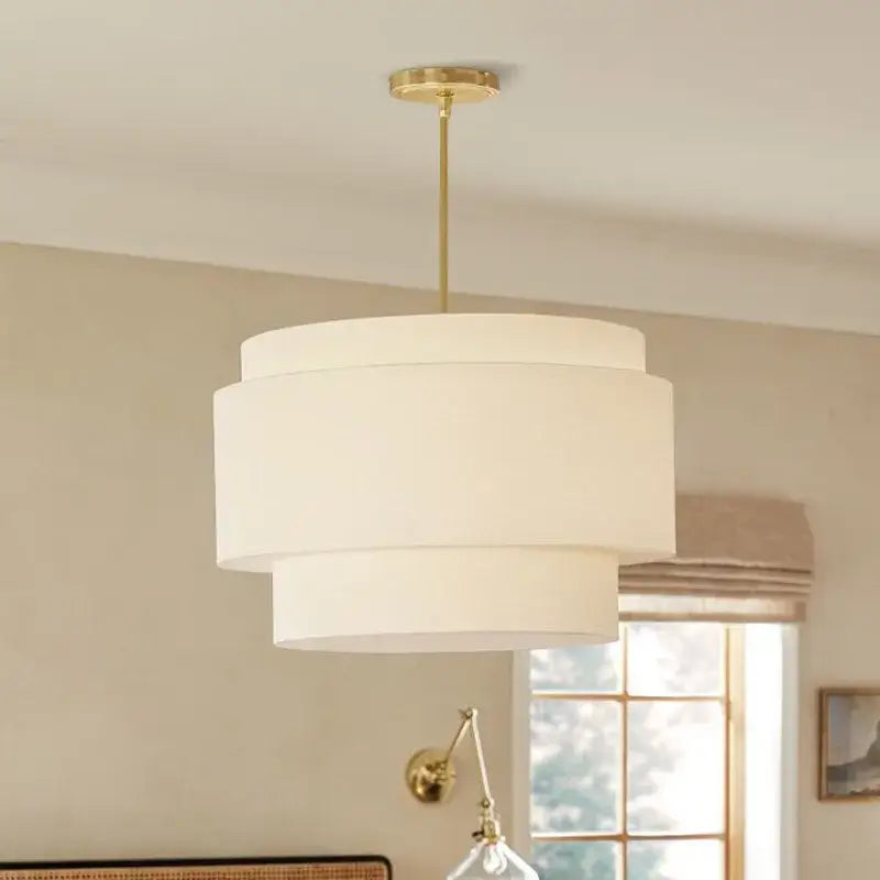 Japanese minimalist cream tiered pendant lamp kitchen fabric light