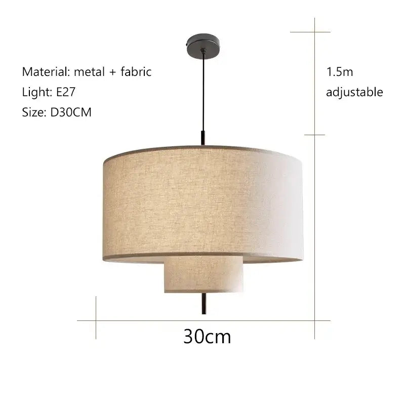 Japanese minimalist cream tiered pendant lamp kitchen fabric light