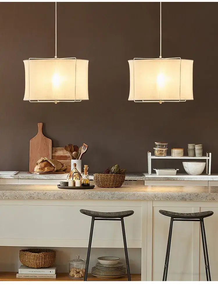 Japanese retro beige decorbites linen fabric chandelier bedroom light