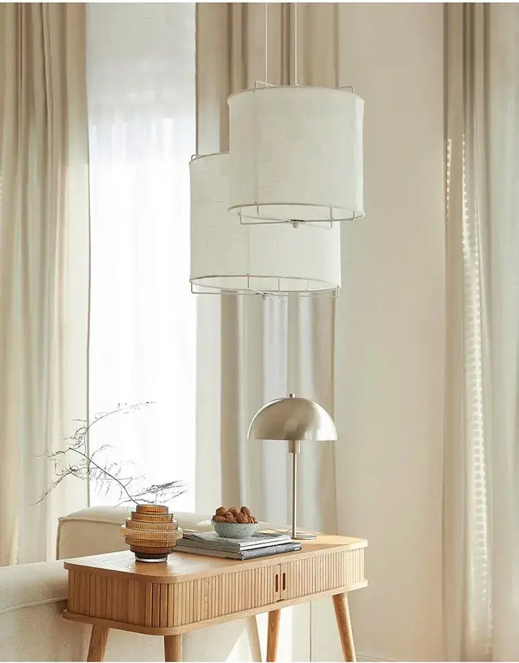 Japanese retro beige decorbites linen fabric chandelier bedroom light