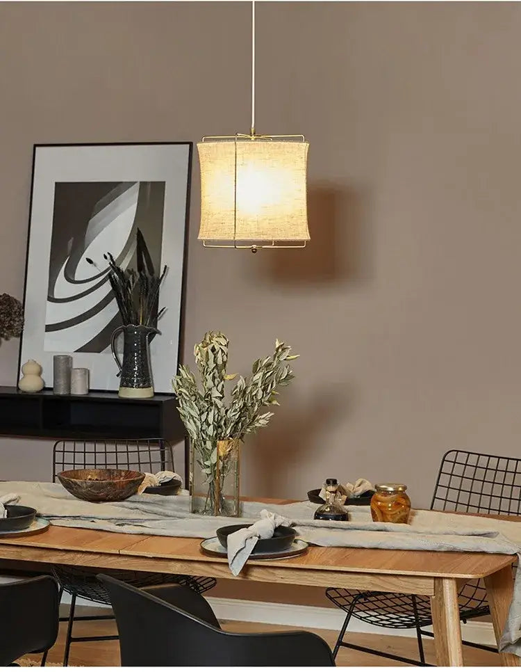 Japanese retro beige decorbites linen fabric chandelier bedroom light