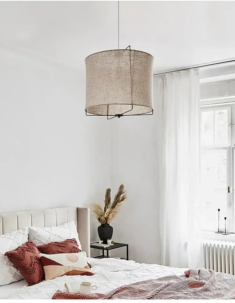 Japanese retro beige decorbites linen fabric chandelier bedroom light
