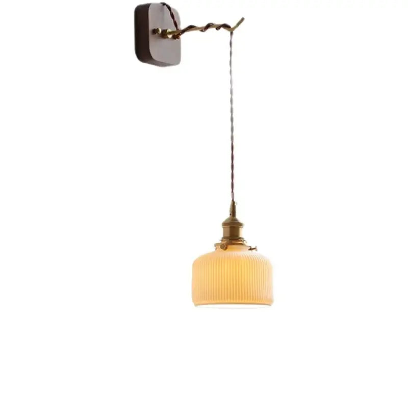 Japanese ribbed glass ceramic led wall light for bedroom