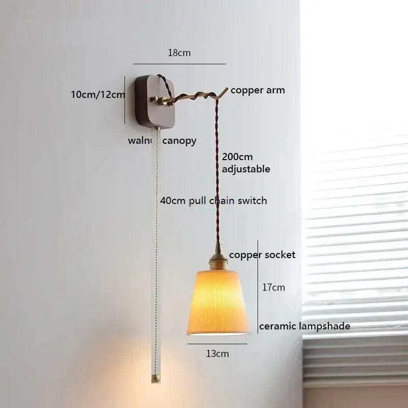 Japanese ribbed glass ceramic led wall light for bedroom