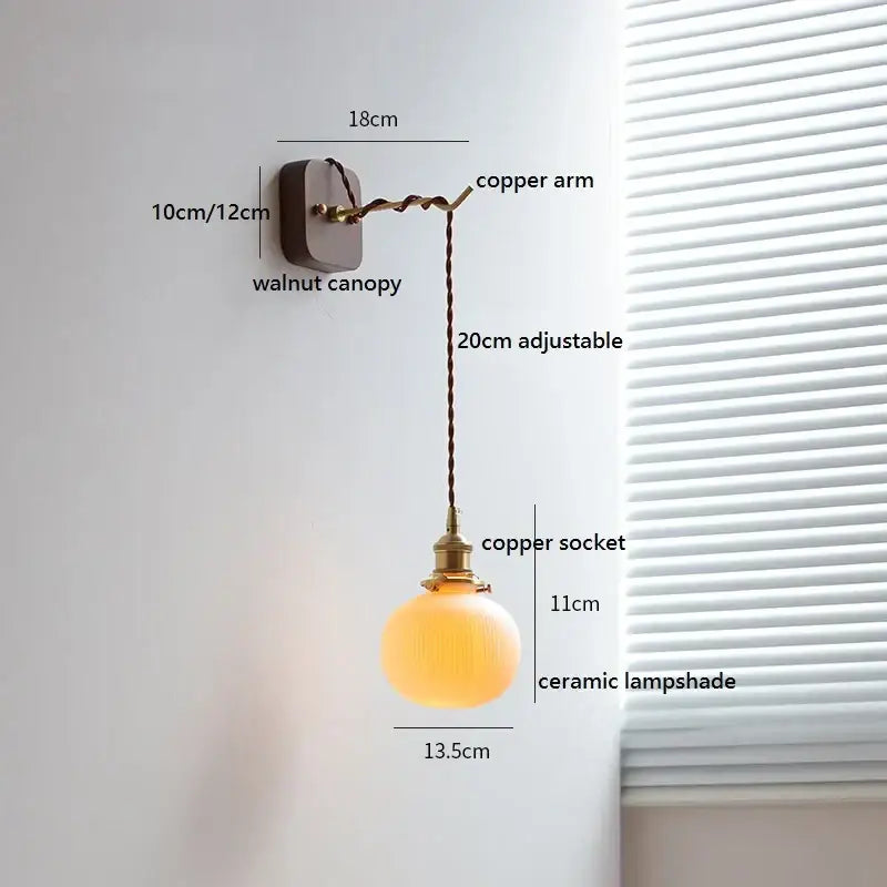 Japanese ribbed glass ceramic led wall light for bedroom
