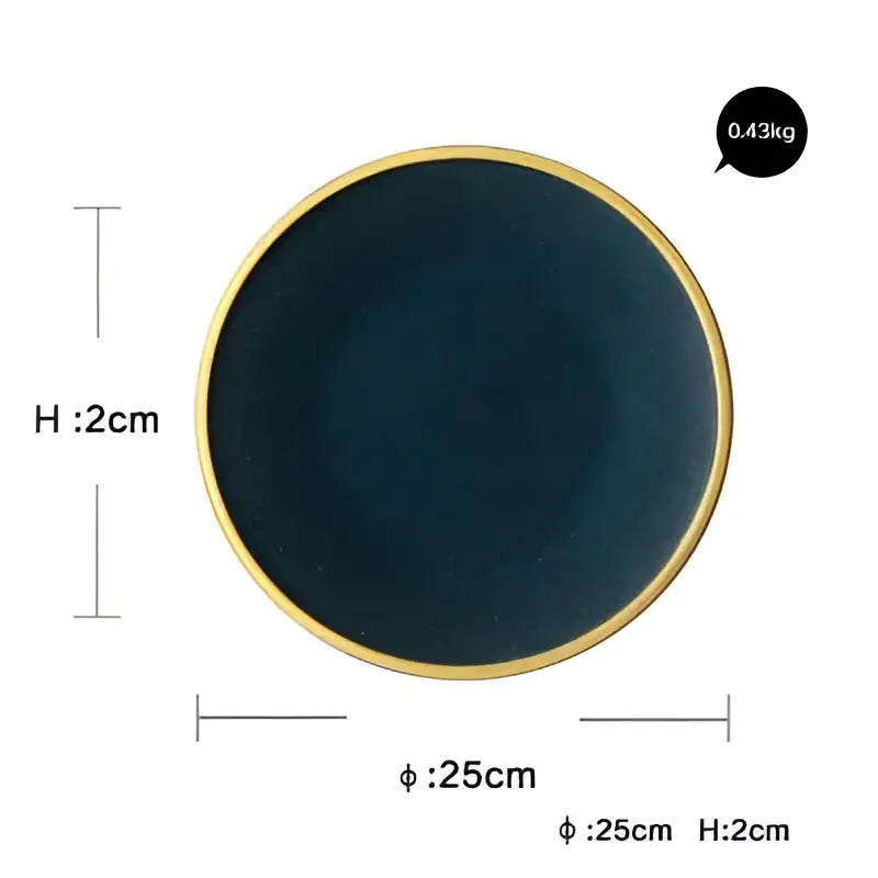 Japanese style teal & gold ceramic dinner plate dining room set