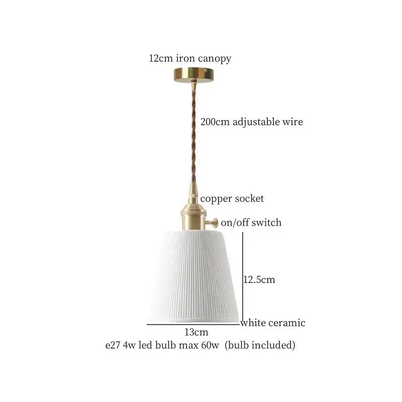Japanese style white pleated ceramic led hanging lamp dining room