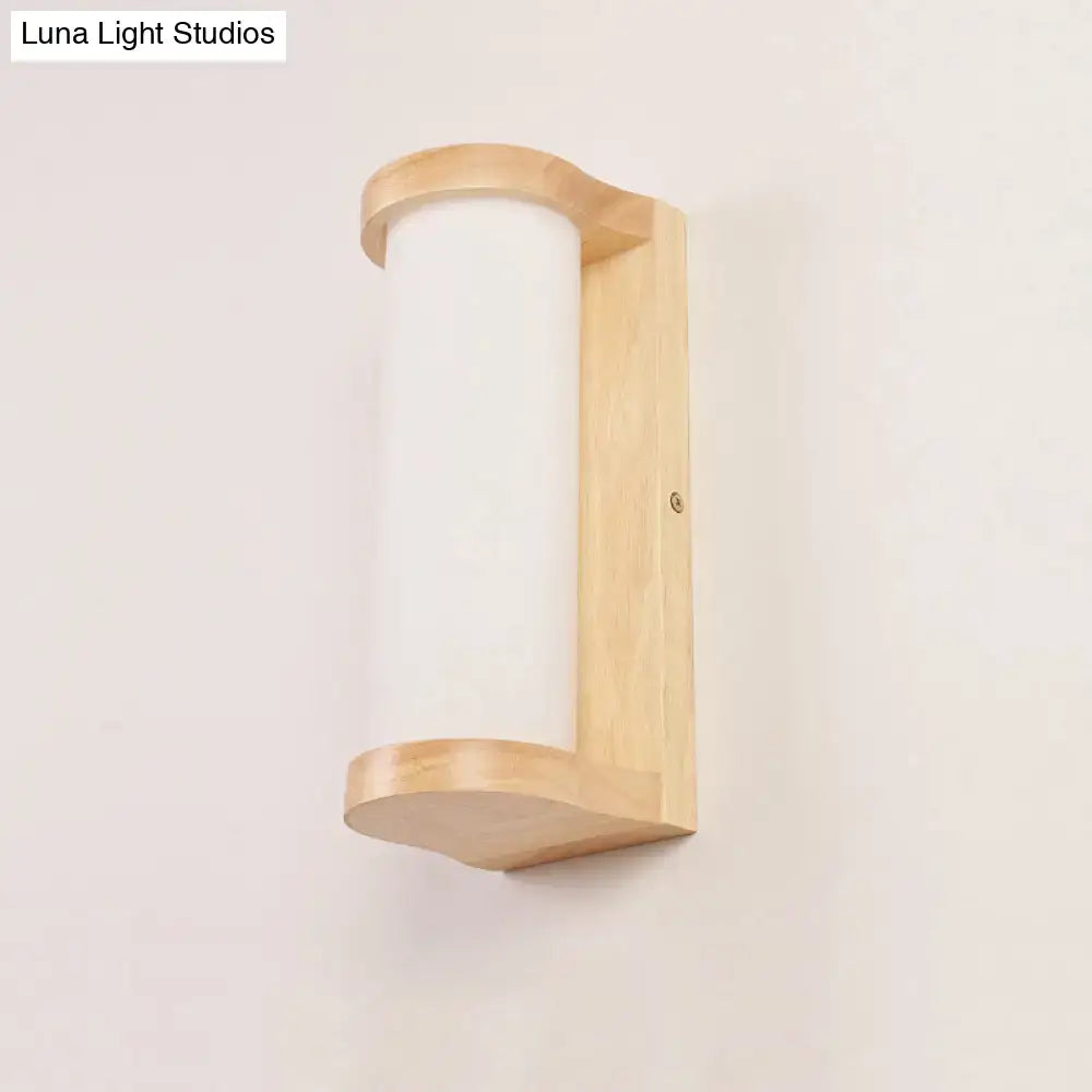 Japanese style wood and white glass wall sconce lamp bedroom light