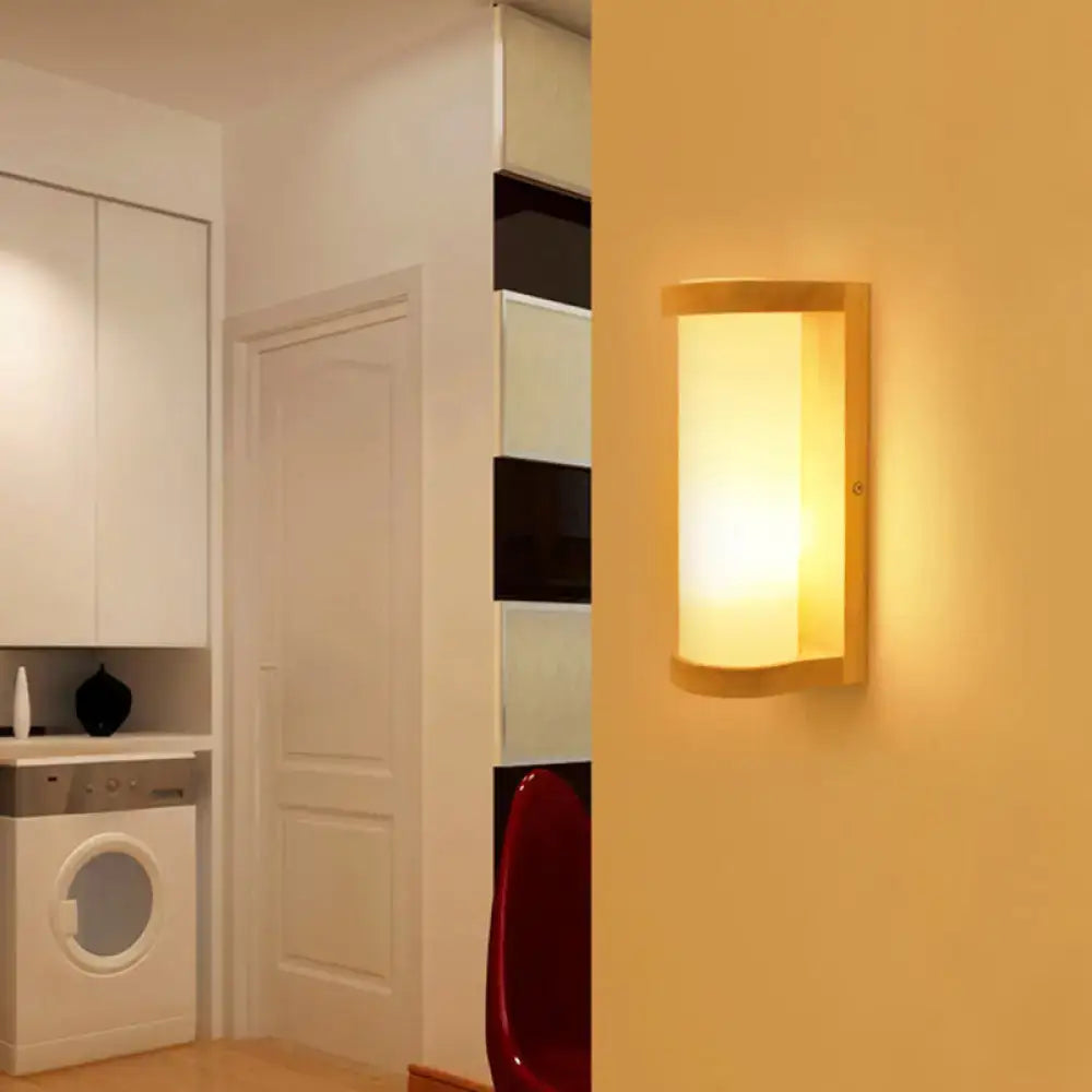 Japanese style wood and white glass wall sconce lamp bedroom light