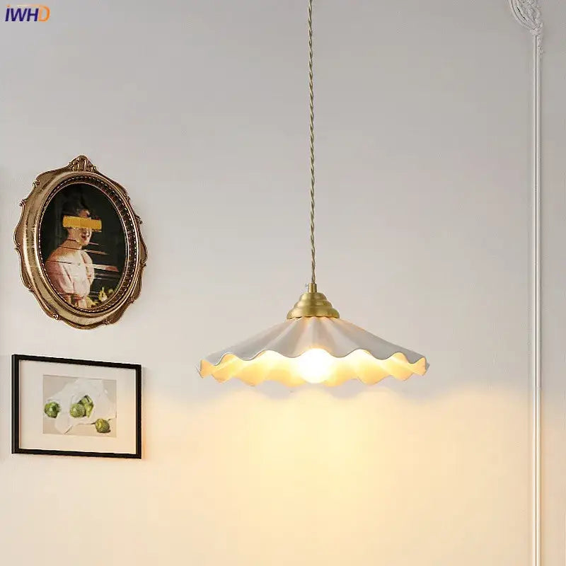 Japanese vintage brass and white ceramic led pendant light kitchen
