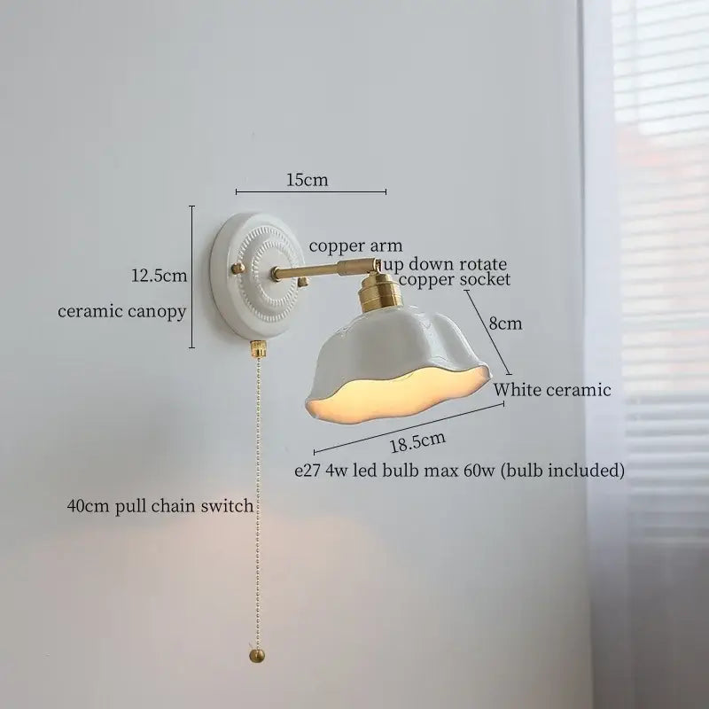 Japanese vintage white ceramic led wall sconce bedroom light
