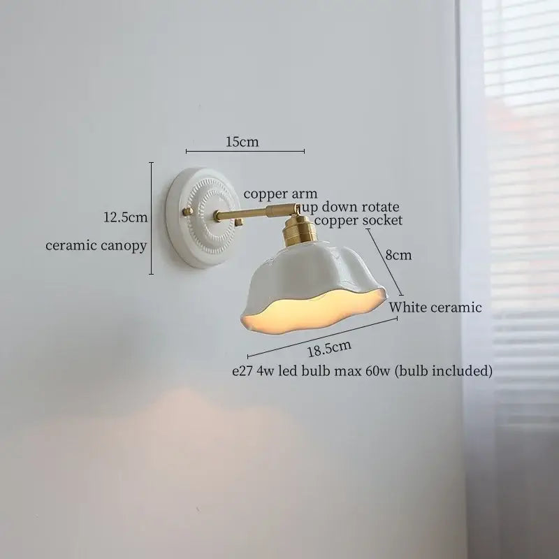 Japanese vintage white ceramic led wall sconce bedroom light