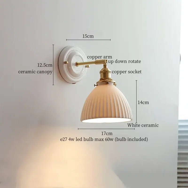 Japanese vintage white ceramic led wall sconce bedroom light