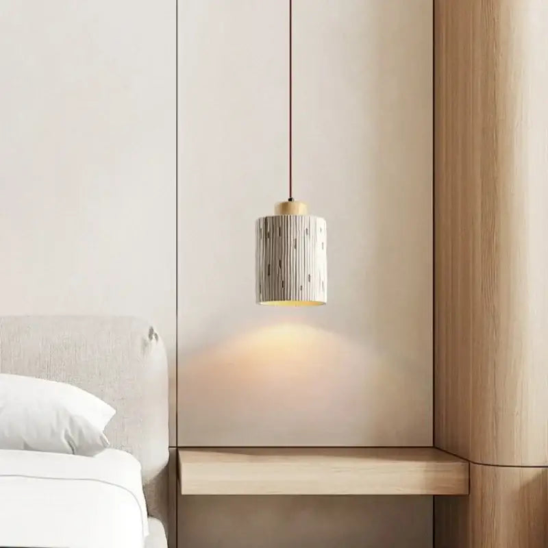 Japanese vintage wood and cement led pendant light bedroom