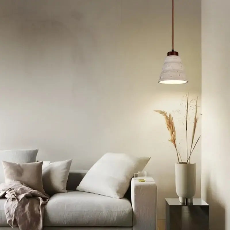 Japanese vintage wood and cement led pendant light bedroom