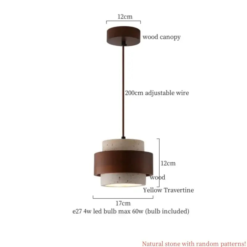 Japanese vintage wood and cement led pendant light bedroom