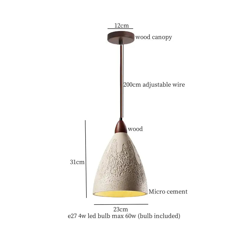Japanese vintage wood and cement led pendant light bedroom