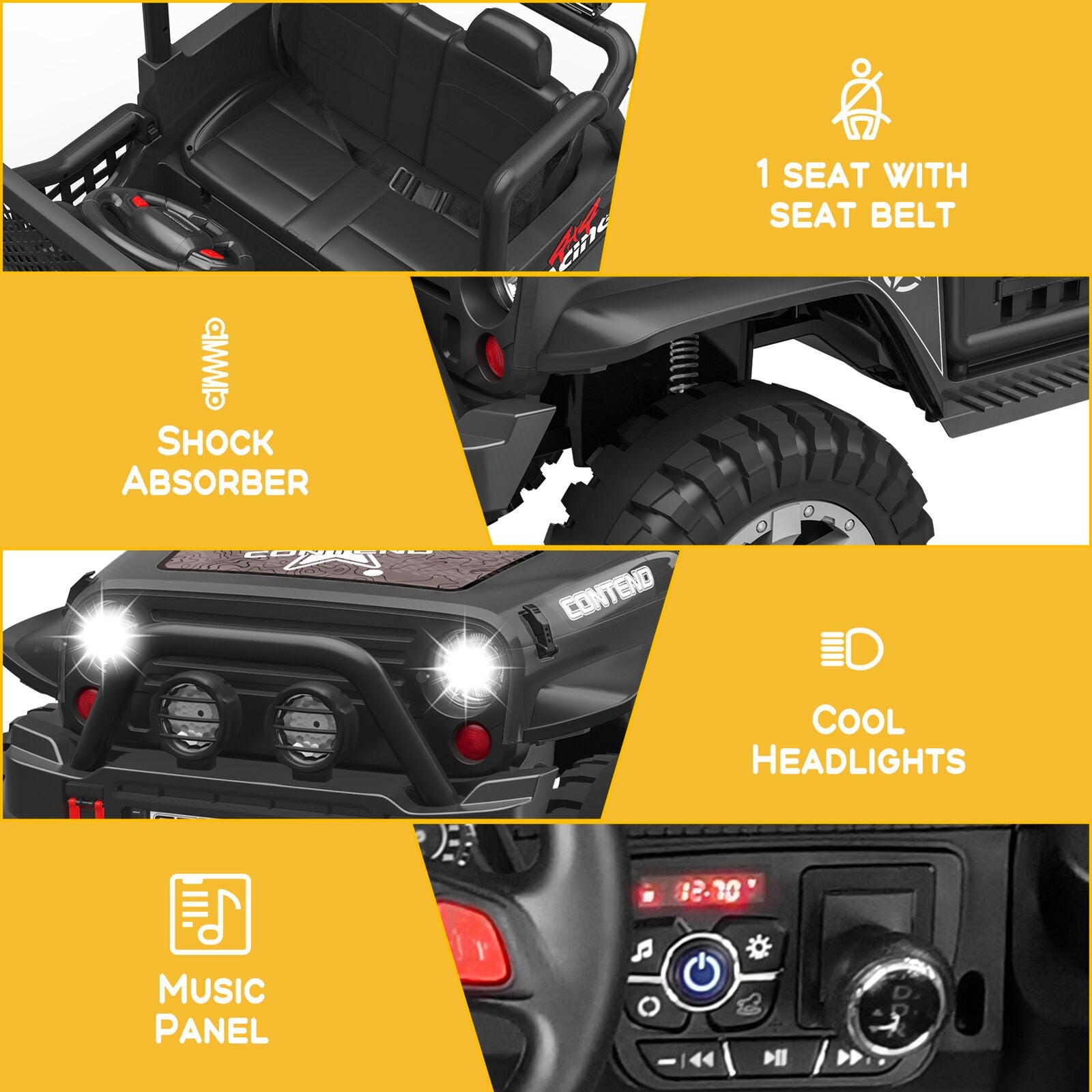 12V Electric Jeep Toy Car for Kids with LED Lights, MP3 Player, and Remote Control - Perfect Gift for Boys and Girls