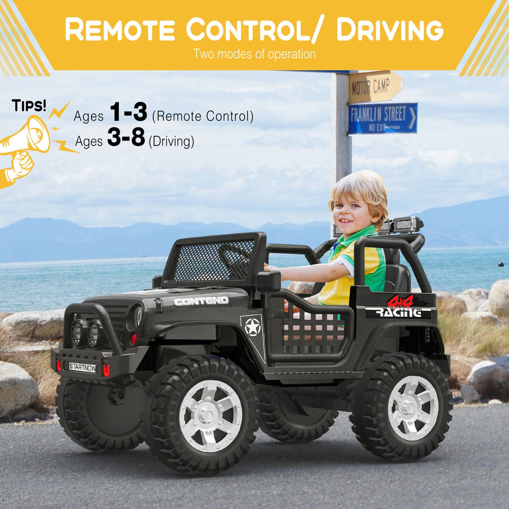 12V Electric Jeep Toy Car for Kids with LED Lights, MP3 Player, and Remote Control - Perfect Gift for Boys and Girls