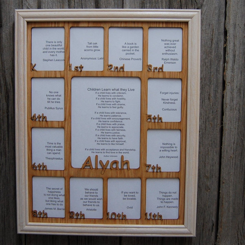 K-12th Grade School Years Picture Frame - Rectangular Openings - Holds 5x6.5 & 2.5x3 Photos  11"x14"