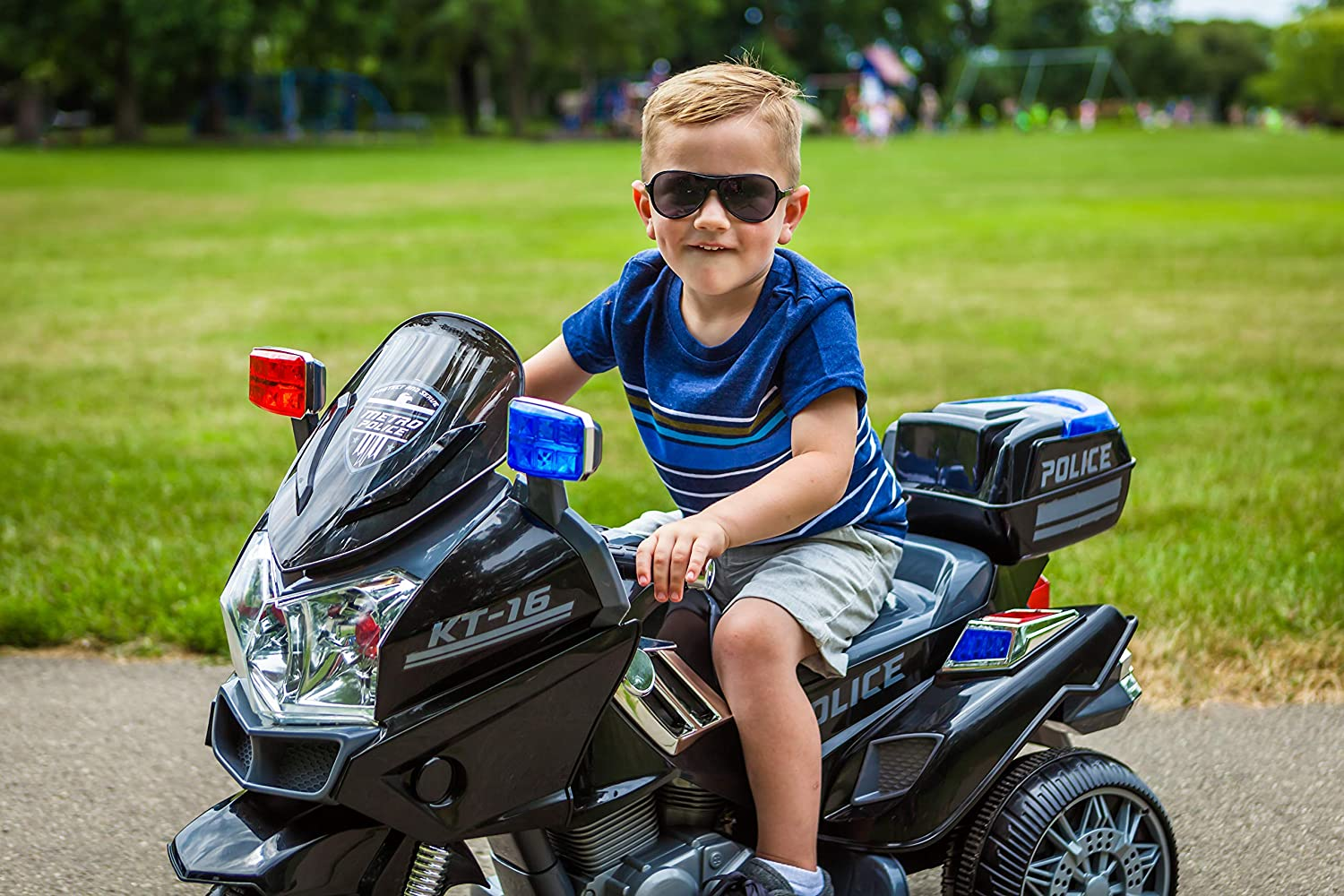 Kid Trax Police Rescue Motorcycle 6V Battery-Powered Ride-On Toy in Black