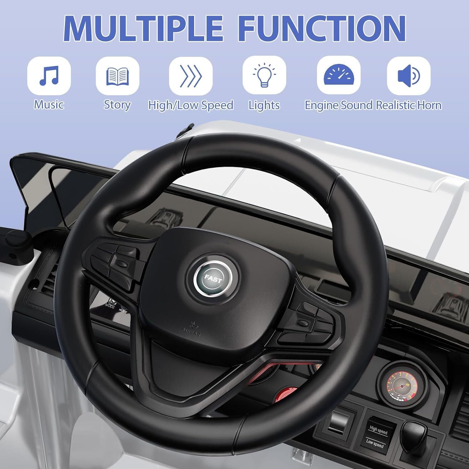 Kids Electric Ride On Jeep Toy Car with Remote Control and Music - 12V, 3 Speeds, White