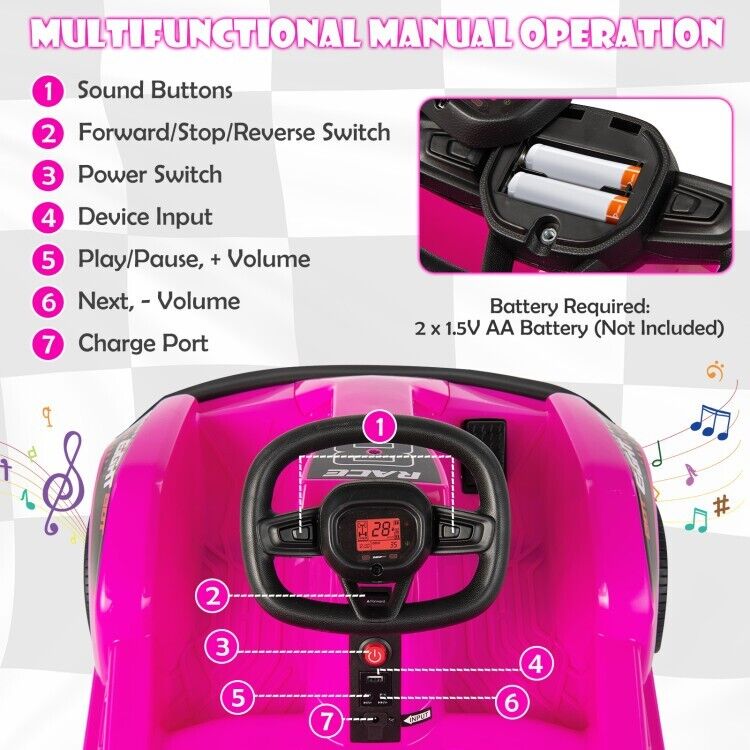 Kid's Pink 6V Battery Powered Go Kart with Remote Control and Safety Belt