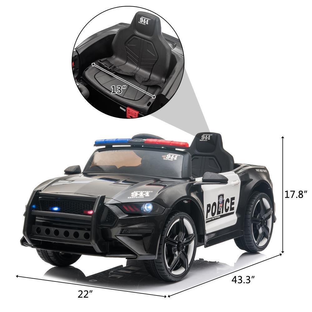 Kids Police SUV Ride-On Car with 2 Speeds, LED Lights, Music, and Parental Control - Black