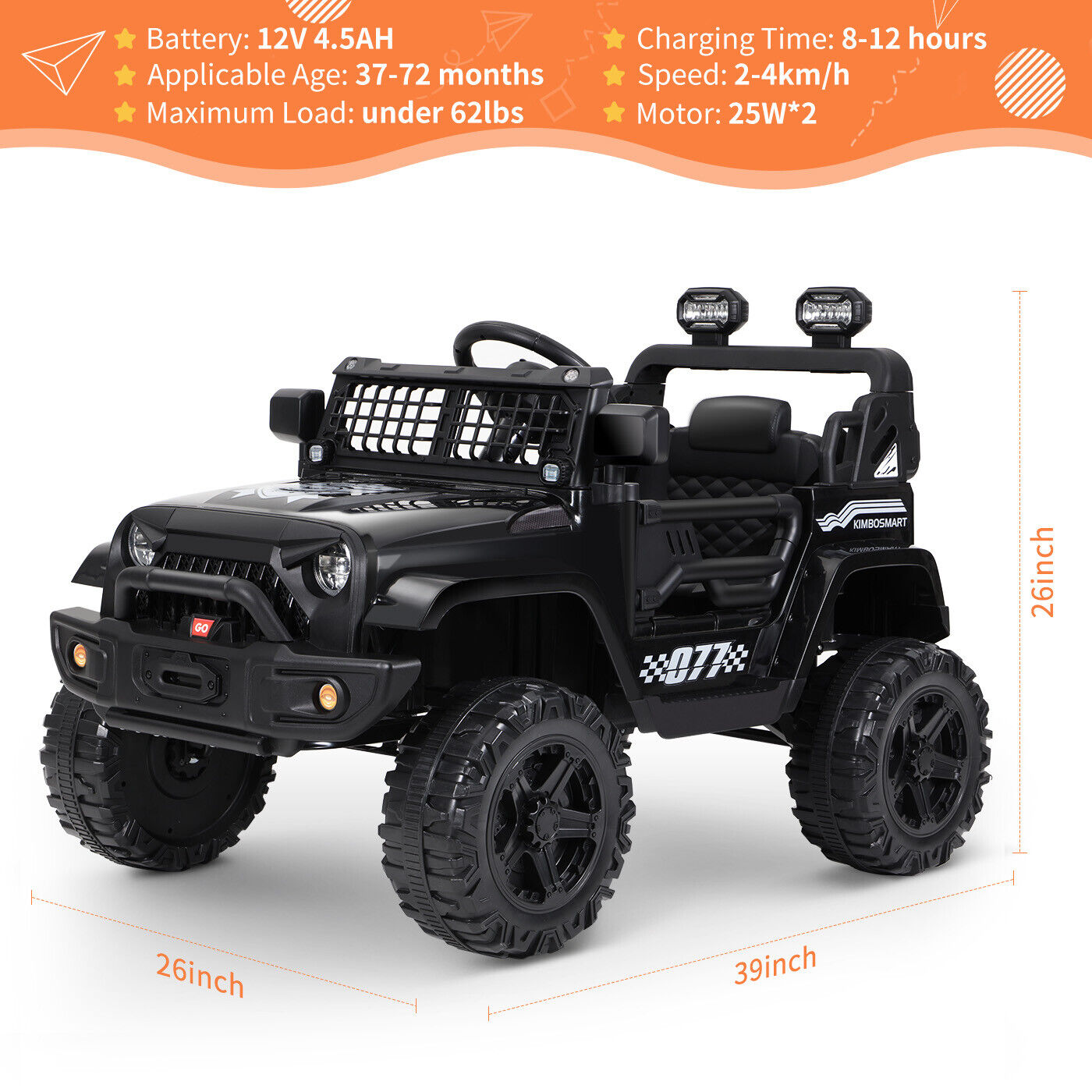 Kimbosmart 12V Electric Kids Ride On Truck Car with Remote Control and MP3 Bluetooth Integration