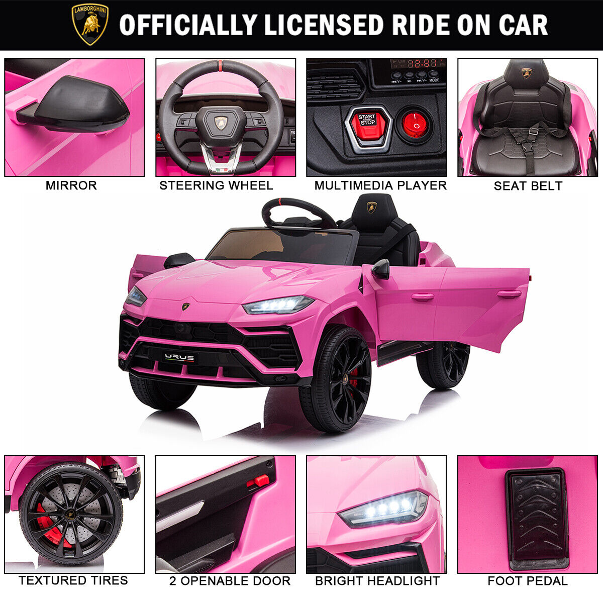 Kimbosmart 12V Electric Lamborghini Ride On Car for Kids with Remote Control - Perfect Gift for Kids