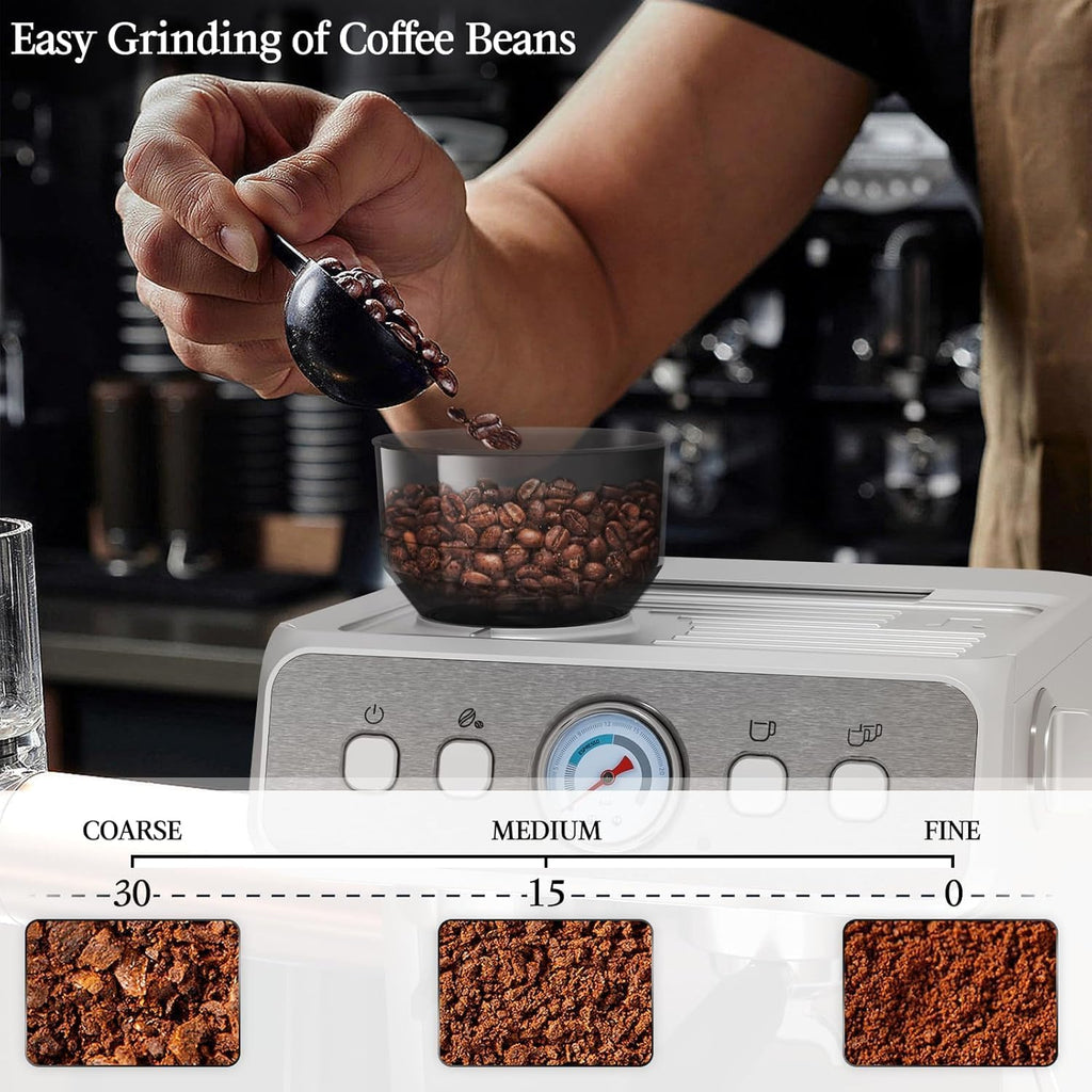 Kismile Espresso Machine, Semi-Automatic Coffee Maker with Bean Grinder and Milk Frother Steam Wand