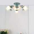 Korean garden flower teal frost glass ceiling light bedroom