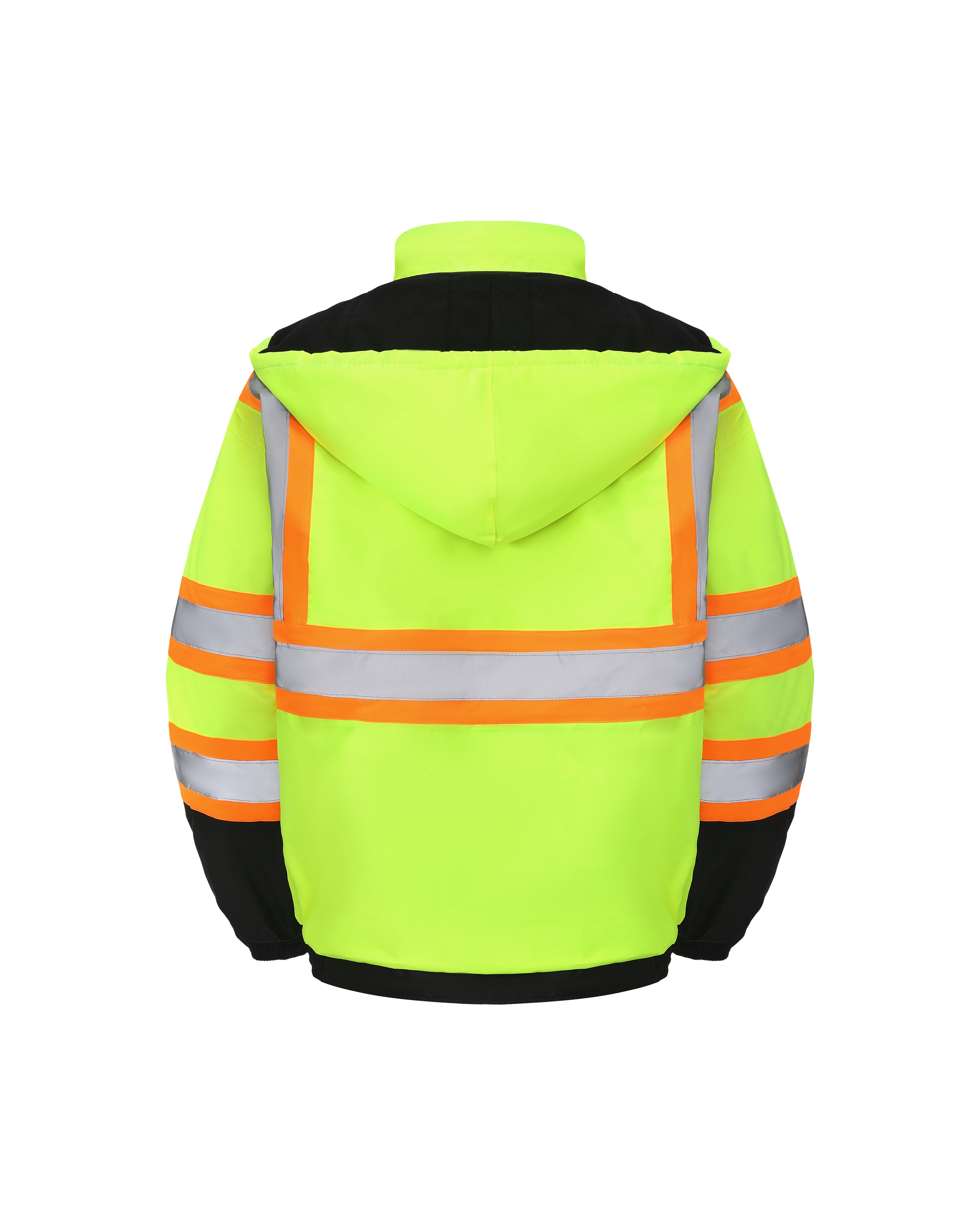 Kingstone High Visibility Hooded and Fleece Lined ANSI/ISEA 107-2020, Type R, Class 3 Two-Tone, Contrast Trimmed Neon Safety Jacket