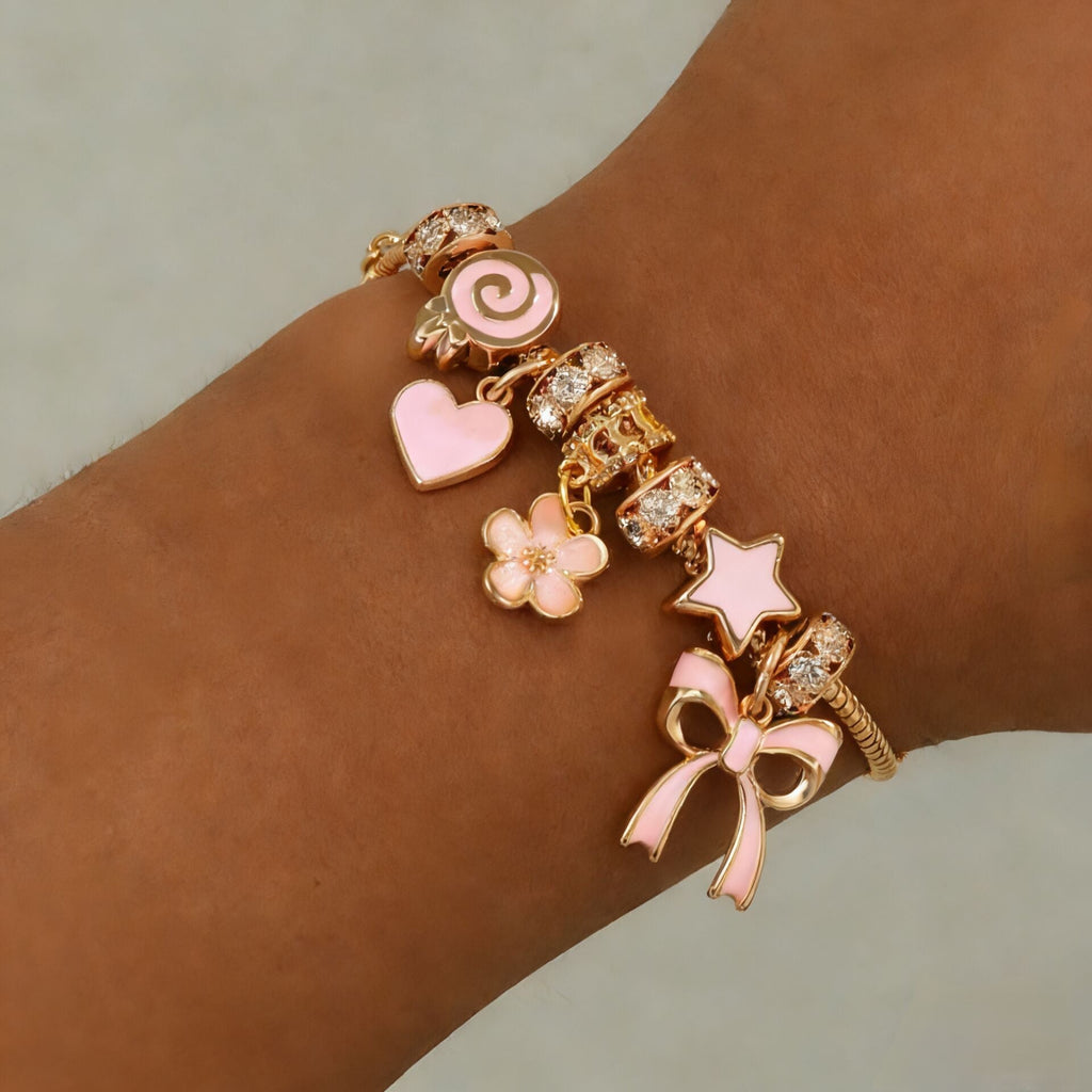 Sweet Pink Heart & Bow Layered Necklace