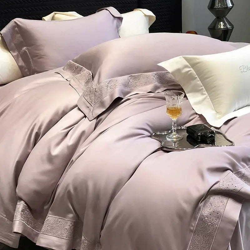 Lavender and silver 1200tc luxury embroidery bedding set bedroom