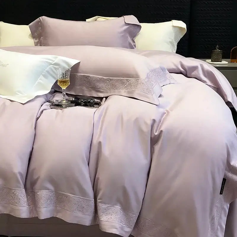 Lavender and silver 1200tc luxury embroidery bedding set bedroom